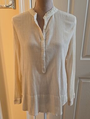 Zadig & Voltaire Size Lg Light Cream Button-Down Gauze Blouse with Ruffle Collar